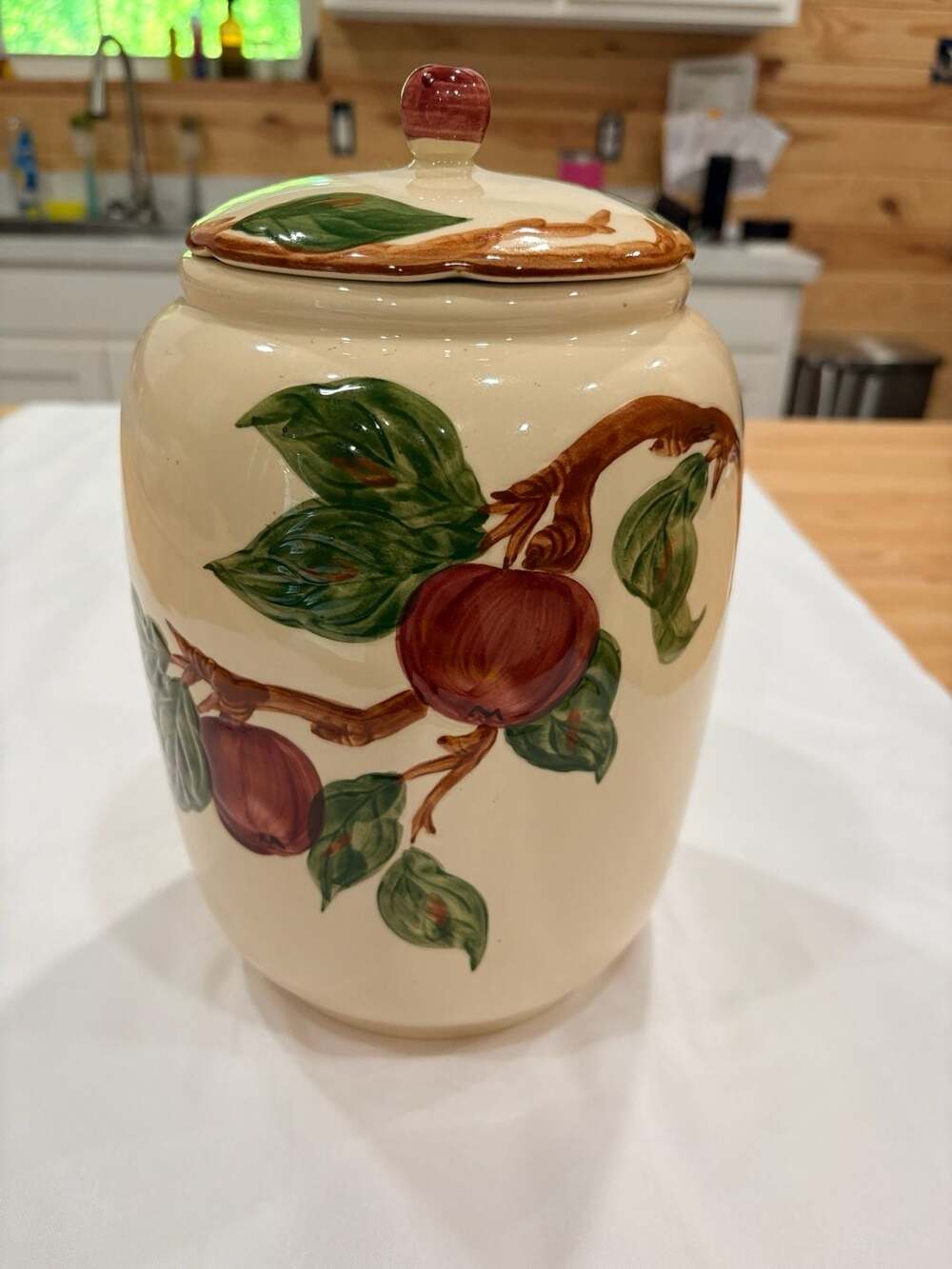 Vintage Franciscan Apple Pattern Ceramic Cookie Jar with Lid, Made in California